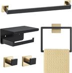 Black and Gold Bathroom Hardware Accessories Set 5-Pieces Towel Bar Set Stainless Steel Towel Holder Set 16 Inch Towel Bar,Towel Racks Set for Bathroom Wall Mounted