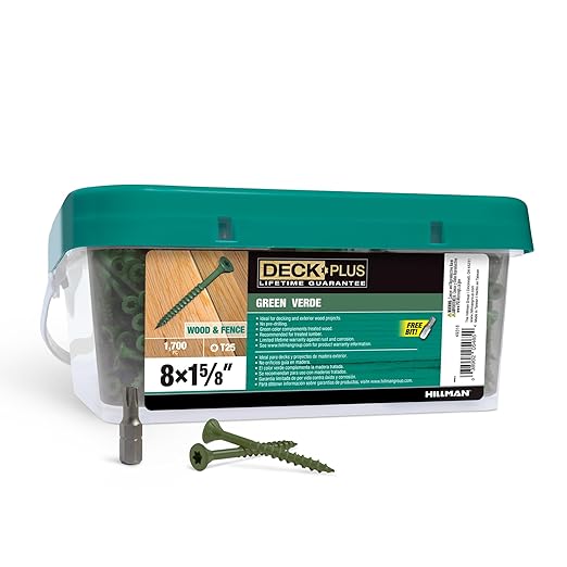 Deck Plus 1-5/8 Inch Epoxy Coated Exterior Wood and Fence Screws #8 x 1-5/8" Torx/Star Drive Included Coarse Thread, Outdoor Rust Resistant Decking Screw, Green, Keg, 1700 Pieces | 49318