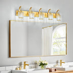 Modern Bathroom Vanity Light, 5-Light Gold Wall Sconce with Crystal Accents, Over Mirror Bathroom Lighting Fixture, 42.52" Long Dimmable Vanity Lamp for Makeup, Easy Installation