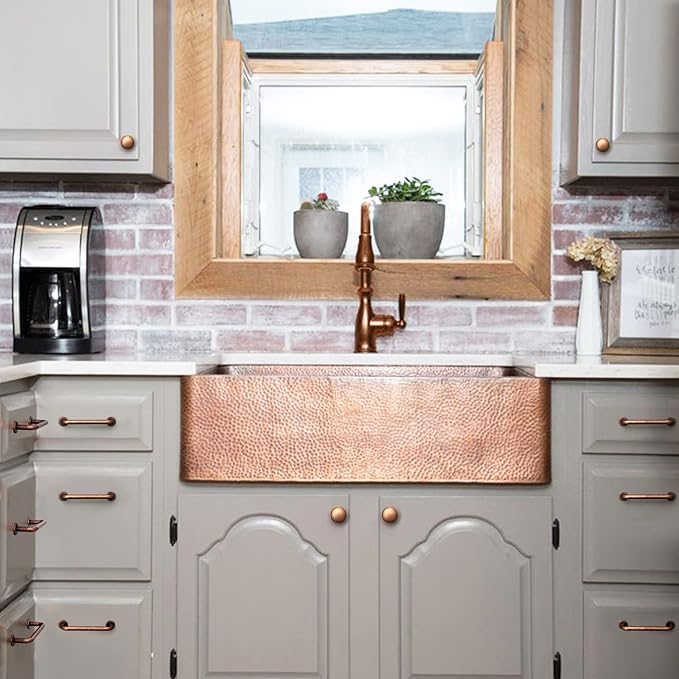 Goo-Ki 6 Pack Antique Copper Cabinet Pull Dark Copper Drawer Handles, 5.04 inch(128mm) c-c Solid Vintage Copper Bar Pulls Red Bronze Kitchen Hardware for Dresser Wardrobe Cupboard, 9338AC-128