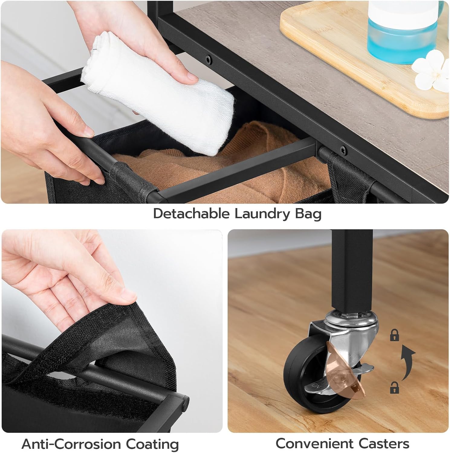 HOOBRO Laundry Sorter 3 Section, Laundry Hamper with Wheels, 3 × 11.5 Gal (43.4L), Rolling Laundry Basket, Pull-Out and Removable Oxford Fabric Bags, Greige and Black BG76XY01