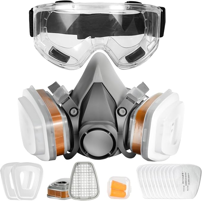 TRQWH Dust Goggles Reusable Respirator Mask with Filters for Polishing, Spraying, Dust, Construction Work, Woodworking and More