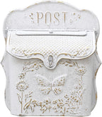 Mailbox Wall Mount Mailboxes for Outside Vintage Mail Boxes for House Outside Metal Drop Box Antique Style Nostalgic Charm Home Decorative, Butterfly Pattern, White