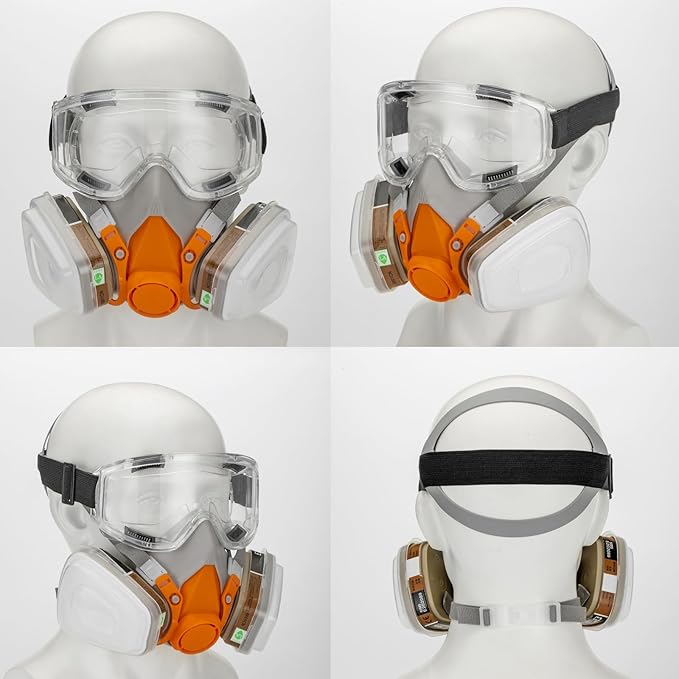 RANKSING Respirator Mask with Filters and Glasses to Against Dust Gases Fumes in Painting Spraying Sanding Orange/Pink