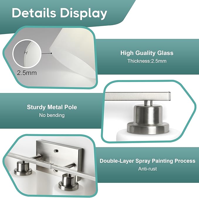 Ascher Bathroom Light Fixtures, 4-Light Vanity Light Over Mirror, Brushed Nickel Wall Sconces with Milky White Frosted Glass Shades, Wall Lamp for Living Room Bedroom, E26 Base(Bulbs Not Included)