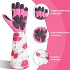 DLY Gardening Gloves for Women, Rose Gloves Gardening Thorn Proof, Long Garden Gloves for Women, Breathable & Durable Leather Gauntlet(Medium, Rose Red)