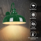 Outdoor Gooseneck Barn Light, 16 Inch Dome Rustic Outdoor Wall Sconce, Farmhouse Exterior Wall Mount Lighting Fixture, Industrial Green Wall Lantern for Porch, Entryway, Garage, RZ007L GR+WH
