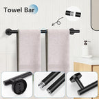 TNOMS 5 Pieces Towel Bar Set Matte Black Bathroom Hardware Set Upgraded Toilet Paper Holder with Shelf Towel Rail Set for Bathroom Stainless Steel Wall Mounted 23.6 Inch