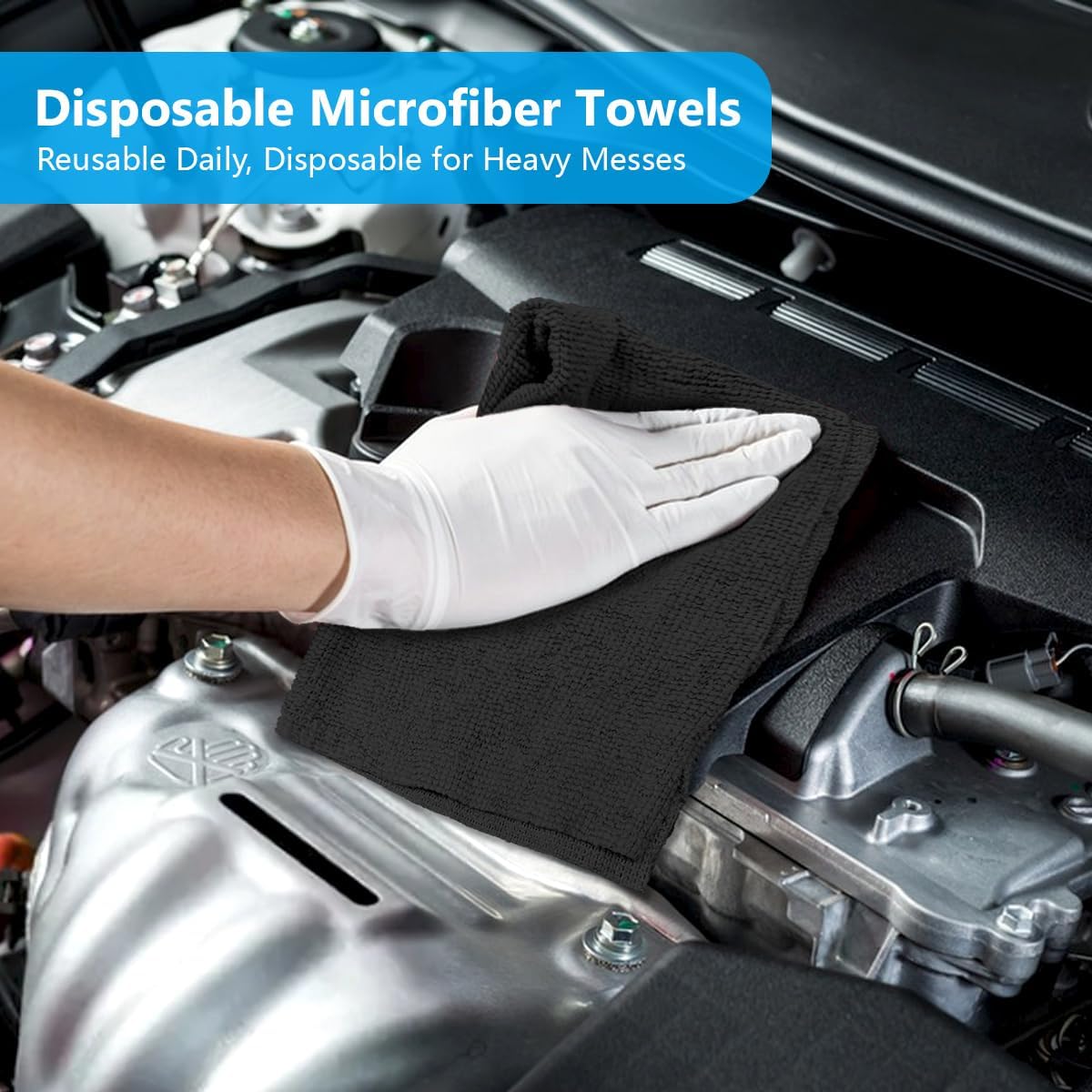 GLIMGLINT Microfiber Cleaning Cloth, 100 Pack Shop Towels, Lint-Free, Ultra Absorbent Reusable or Disposable Microfiber Cloths for Kitchen, Car, Cleaning Rags, 11" x 9", Black