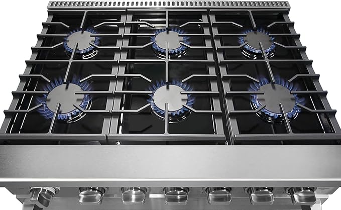 36 inch Professional Freestanding Pro-Style Natural Gas Range or Liquid Propane Gas Range with 6 Burners, 6.0 cu.ft. Oven Capacity, in Stainless Steel - KOS-36RG03M (Red)