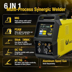 Weldpro MIG Welder 200A with Pulse, Aluminum MIG Welder 110V/220V with MIG/Flux Core/Stick/Spool Gun/AC/DC TIG 6 in 1 MultiProcess Welding Machine with Foot Pedal Omni 210