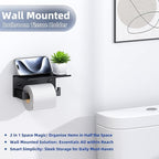 APLusee Toilet Paper Holder with Shelf Matte Black, 304 Stainless Steel Tissue Holder, Wall Mounted