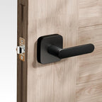 ULTRALOQ Passage Lever Door Handle, Reversible Black Front Door Handle No Lock for Interior or Exterior Door, Closet, Hallway, Adjustable Latch Backset, IP65 Waterproof, Matte Black