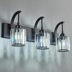 3-Light Crystal Vanity Light, Modern Black Bathroom Wall Sconce with K9 Crystal Shades, 23.62" Long Over Mirror Lighting for Vanity, Makeup, Hallway, Elegant & Durable