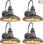 Outdoor Barn Light Fixture Farmhouse Wall Mount Light Gooseneck Wall Sconce Exterior Wall Lighting Fixture Industrial Bronze Finish Lantern for Porch with Gold Interior, 4Pack, RZ004-4PACK ORB