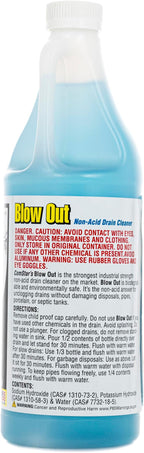 ComStar Blow Out, Non-Acid Liquid Drain Cleaner, Industrial Strength Formula for Fast Unclogging, Dissolves Hair Grease Soap & Organic Build-Up, Safe for Pipes, Septic, Porcelain, 1 Quart (30-475)