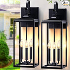 24" Extra Large Outdoor Wall Light 2 Packs, Black Exterior Lighting Fixtures Outdoor Porch Lantern Wall Mounted, Waterproof Modern Outside Wall Sconce, E12 3-Light Coach Lamp for House Patio Garage