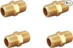 Brass Hex Nipple 1/4 Inch NPT x 1/4 Inch NPT Male Pipe Adapter, Thread 0.5" OD to 0.5" OD, (4 Piece)