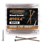 Wood Screws 4 Inch, FIXLINK Deck Screws #10 x 4, 50 PCS, Epoxy Coated, T25 Star Bit Above 1500 Hour Salt Spray Coating Outdoor Decking Screws Excellent Rust Resistant for Wood Fence, Brown