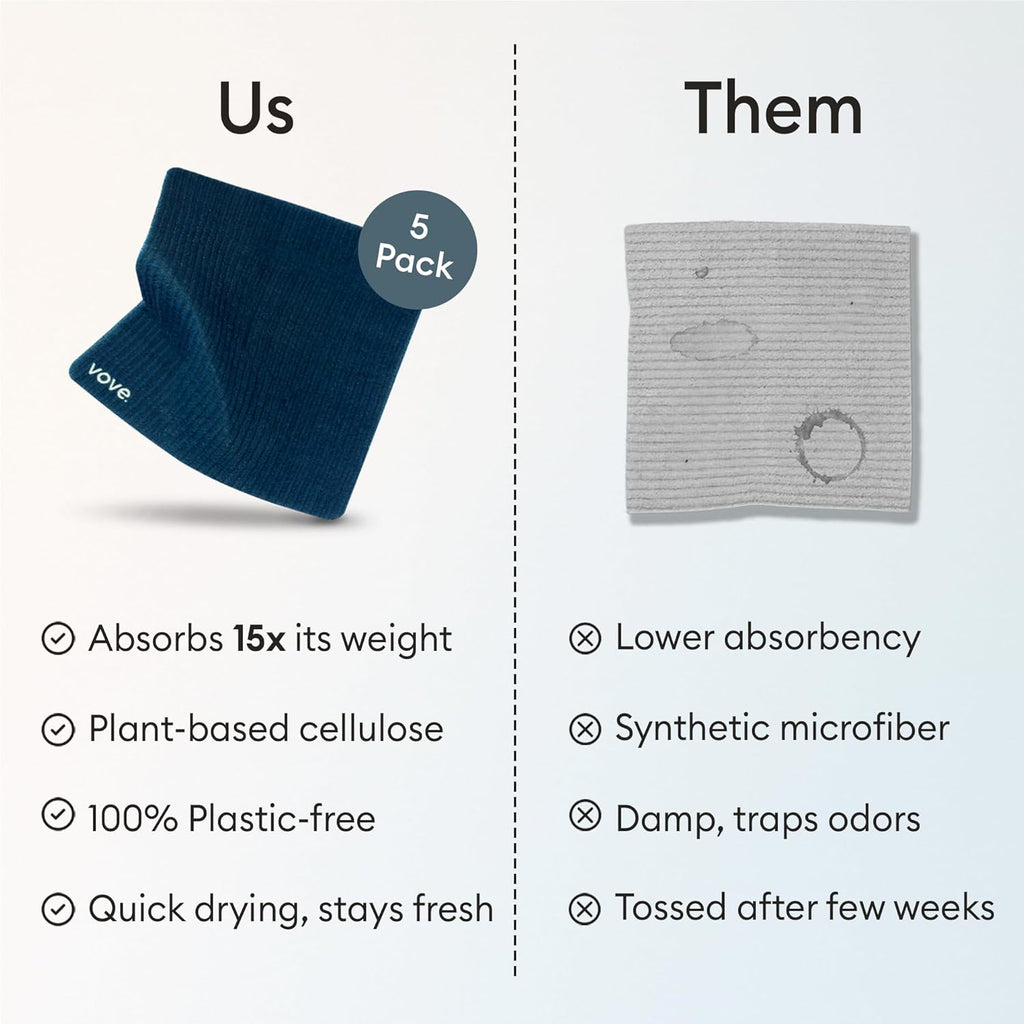 Vove Swedish Dishcloths 5-Pack, Nordic Nature - FSC Certified Cellulose & Cotton, Oeko-TEX Standard 100, Reusable Washable Kitchen Cleaning Cloths, Eco Friendly Floral Design