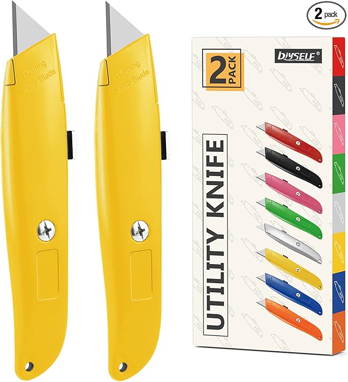 DIYSELF 2Pack Utility Knife Box Cutter Retractable Blade Heavy Duty(Yellow)