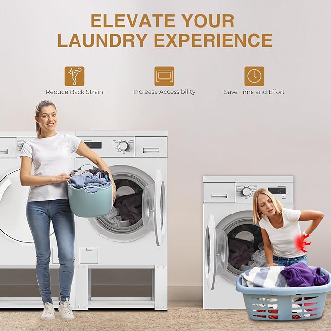 Washer and Dryer Pedestals Set of 2-Fit 27 and 28 Inch, Laundry Pedestal for Washer and Dryer , Alloy Steel Washing Machine Stand Raiser,Washer and Dryer Stand 15.75'' Height White