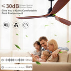 48" Wood Ceiling Fan with Light and Remote Control, Indoor Outdoor Wooden 3 Blades Ceiling Fan for Patio Living Room, Bedroom, Office,Reversible DC Motor(Black+Dark Walnut)
