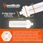 GoodBulb 32 Watt CFL Light Bulbs 4 Pin GX24Q-3 Base 3000K Warm White 32W High Output 2400 Lumens Triple Tube Compact Fluorescent Light Bulbs Plug-in 10 Pack