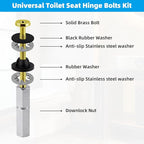 Hibbent 2 PCS Universal Toilet Seat Bolts Kit, Heavy Duty Solid Brass Toilet Bolts with Extra Long Stainless Steel Downlock Nuts Rubber Washers Gaskets, Easy to Install - Bathroom Toilet Repair Screw
