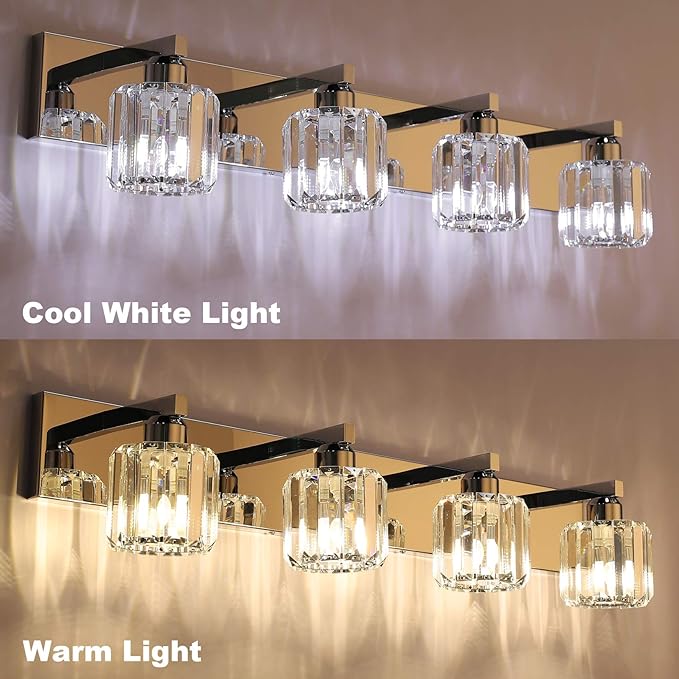 Aipsun Crystal Bathroom Vanity Light Modern Vanity Lighting Fixtures Crystal Vanity Light for Bathroom 4 Lights(Not Include Bulb)