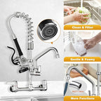 Commercial Kitchen Faucet with Sprayer for Restaurant-Chefs: BESTJEEF Commercial Sink Faucet for Cook - 21" Height 8" Center Wall Mount Kitchen Faucet with Stainless Spring Spray and 8" Add-On Spout