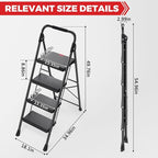 KINGRACK 4 Step Ladder,Folding Step Stool with Handrail, Anti-Slip Wide Pedals, Safe-Lock Design, Pass 800lbs Load Testing, Foldablel Step Stool for Home, Kitchen, Black