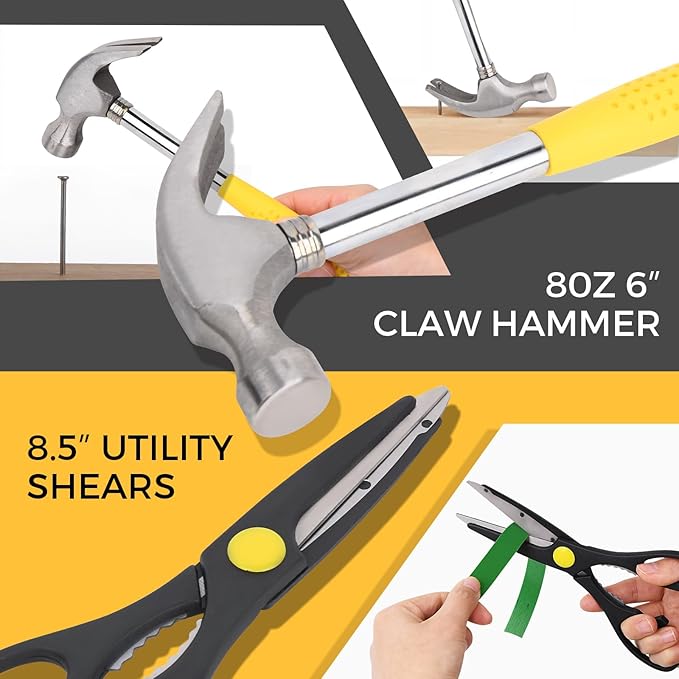 WGGE 39-Piece Home Tool Set/Hand Tool Set – Durable Household Hand Tool Kit with Hammer, Screwdrivers, Pliers, Wrench, Hex Keys & More – Compact Storage Case for Home Repairs, DIY & Maintenance