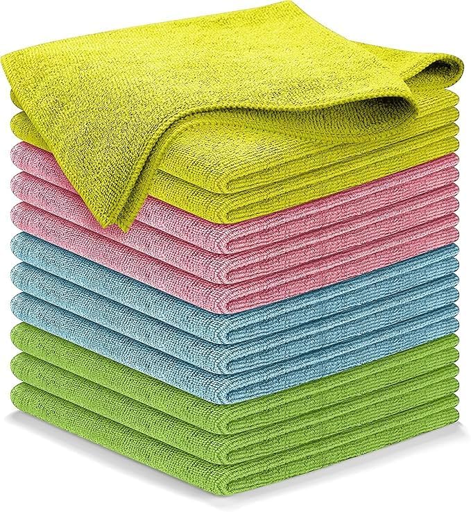USANOOKS Microfiber Cleaning Cloth - 12Pcs 12.5x12.5 inch High Performance - 1200 Washes, Ultra Absorbent Towels Grip Root Weave Grime & Liquid for Streak-Free Mirror Shine.