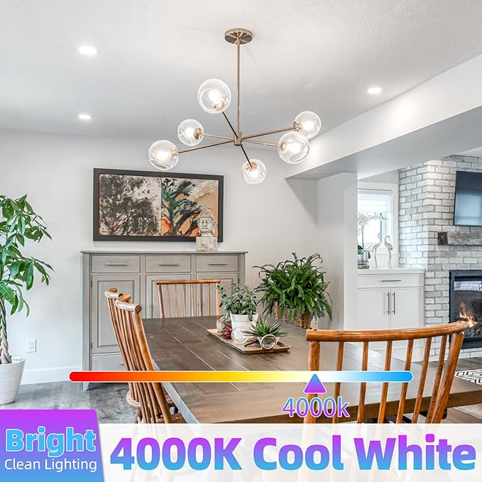 G16.5 LED Bulb Dimmable, 6W, 60 watt Equivalent, 4000K Neutral White E26 Globe Bulb, Round Edison Bulbs for Ceiling Fan, Pendant, Chandeliers, 90+CRI 600LM, 6 Pack