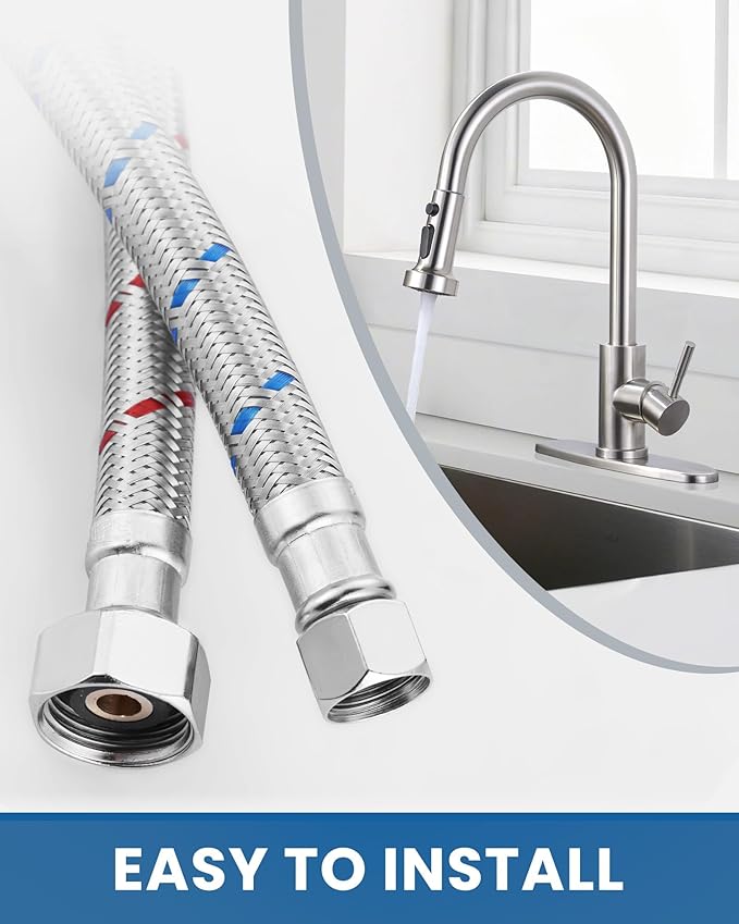 ALEASHA 20'' Length Faucet Supply Line, Stainless Steel Braided cUPC Sink Hose with G1/2" FIP x 3/8" Compression Supply Hose for Sink Faucet Bathroom Kitchen Faucet Connector Water Supply Line 2 PCS