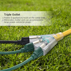 DEWENWILS 15 FT 12/3 Gauge Extension Cord Outdoor Tri-Tap Extension Cord Splitter, Heavy Duty Power Cable SJTW 15 Amp for Multiple Appliances, LED Lighted Plug, ETL Listed