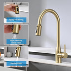 Metal Kitchen Faucet Head Replacement, 3-Function Pull Down Spray Head for Kitchen Faucet, High Pressure Sink Spray Nozzle with 9 Adapters Compatible with American Standard, ‎Brushed Gold