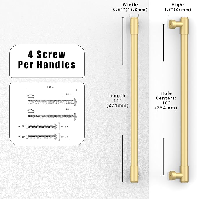 10 Pack Brushed Gold Cabinet Pulls 10 Inch(254mm) Kitchen Cabinet Handles Cabinet Hardware for Drawer Pulls