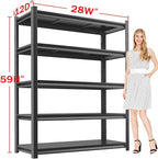 Metal Garage Storage Shelves Heavy Duty Shelving Unit 5 Tier Steel Adjustable Organizing Shelves 3000 LBS Capacity Industrial Shelving Ideal for Garage Tote Pantry Basement Outdoor, 59”Hx28”Wx12”D