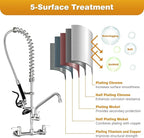 Commercial Sink Faucet With Sprayer For kitchen-Staff: BESTJEEF Commercial Wall Mount Kitchen Sink Faucet With Pre Rinse Sprayer For Kitchen Cook- 36" Height Faucet With 8" Center And 12" Add-On Spout