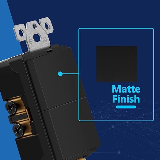 LIDER Minimalist Design Matte Finish Lighted Double Switch, Combination Frameless Decorator Switch with Locator Light, Ground Terminal, Single Pole, 15A 120-277V, UL Listed, LCS2-1P-BK, Black