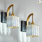 Wall Sconces, Set of 2 Black Gold Crystal Vanity Lights, Modern Wall Lamp for Bathroom, Hallway, and Makeup, Easy Installation