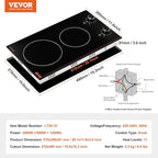 VEVOR Electric Ceramic Cooktop, Built-in Electric Stove Top, with Glass Panel, Knob Control, 11 Heat Levels, for Diverse Cooking Requirements (12inch-2burners/220V)