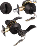 6 Pack Keyed-Alike Entry Lever and Single Cylinder Deadbolt Combination Locksets, Oil Rubbed Bronze Finish, Reversible Front Door Handleset with Handle and Deadbolt for Exterior Doors