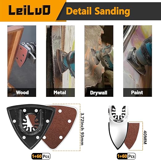 LEILUO 112 Pcs Multitool Blade Kits Cutting Sanding Grout Removal Universal Oscillating Tool Accessories with Storage Bag Compatible with DeWalt Makita Dremel and More