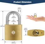 HOX 2-Pack Keyed Padlock, Waterproof and Rustproof, Solid Brass Lock with 1-1/4" Wide Body, Padlock with Keys for Storage Unit, Sheds, Garages and Fence