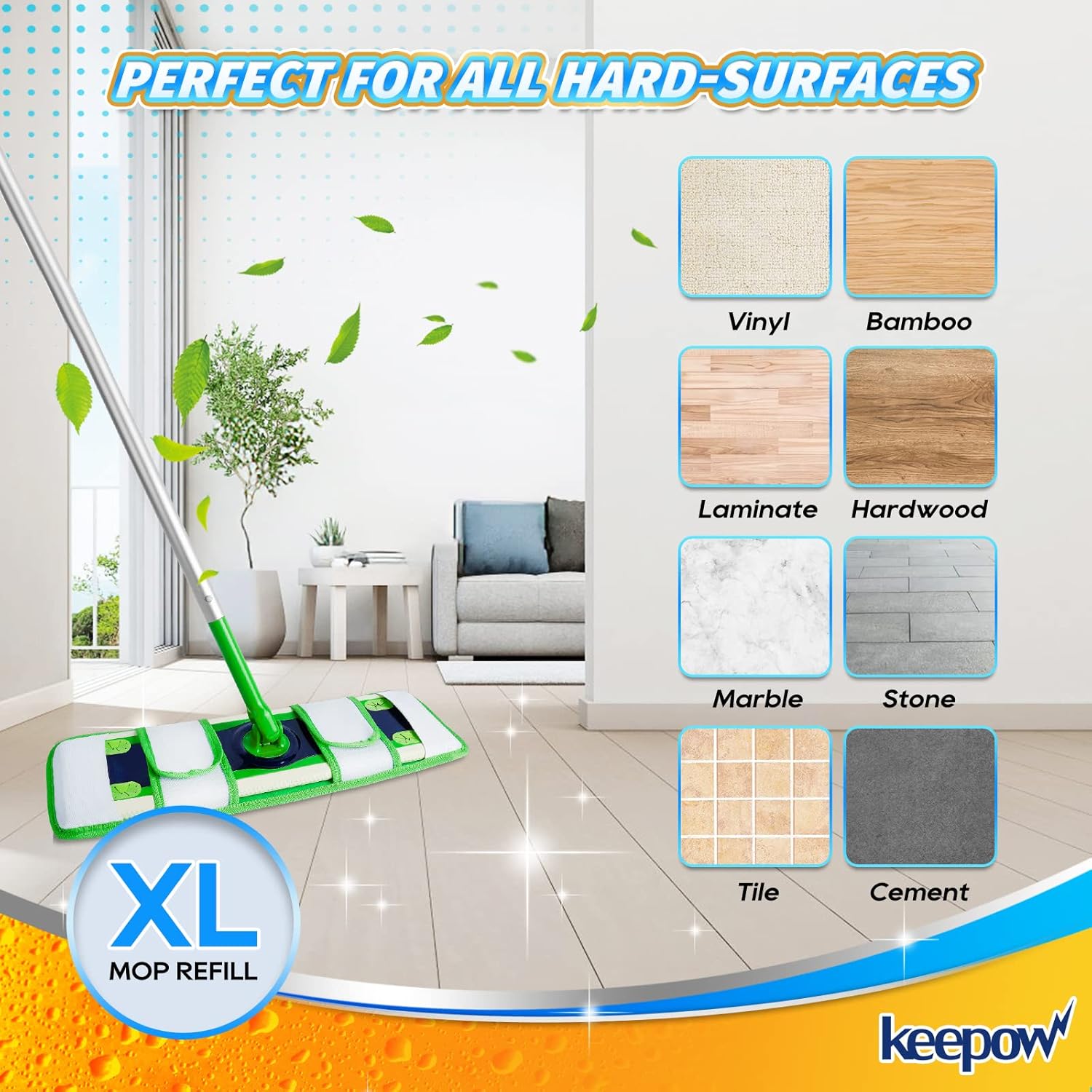 KEEPOW XL Dry Sweeping Cloths for Swiffer XL, Dry Refills for Swiffer XL Mop, Reusable Microfiber Mop Pads for Hardwood Floor, 2 Pack