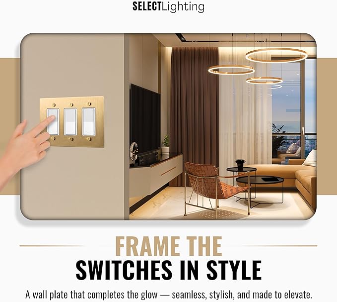 3-Gang Satin Brass Wall Plate, Electrical Receptacle Wall Outlet Faceplate, GFI/Rocker Decorator Light Switch Cover