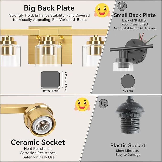 5-Light Gold Bathroom Light Fixtures, 31" Modern Vanity Lights Over Mirror with Clear Glass Shades,Brushed Gold Wall Light Fixture for Bathroom Mirror Bedroom Porch, Hardwired Wall Sconces